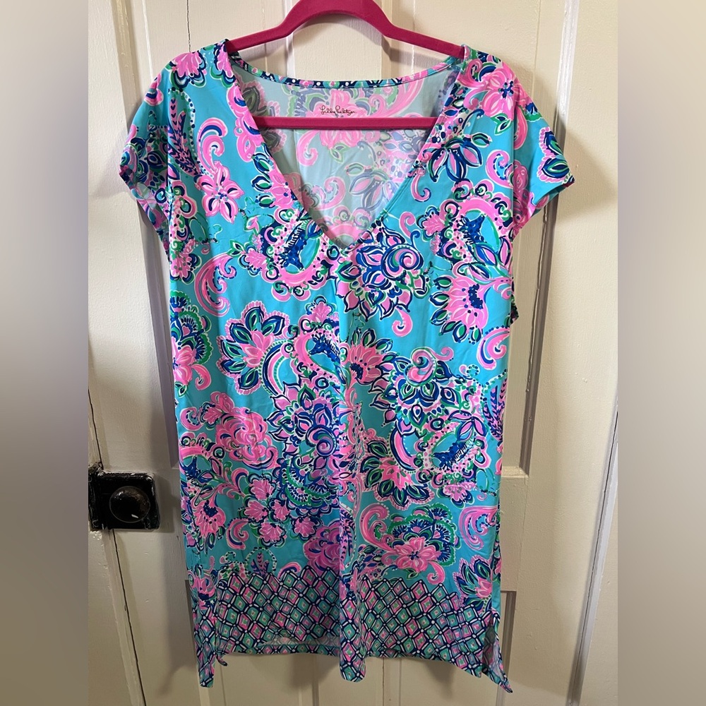 Lilly Pulitzer Turquoise Pink Blue Floral Swim Coverup